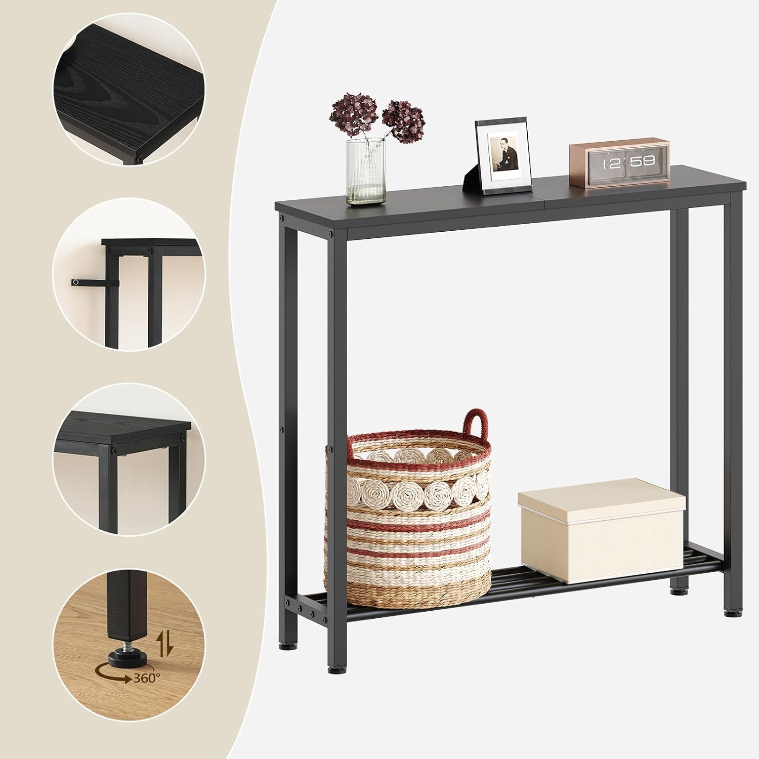 a narrow black console table