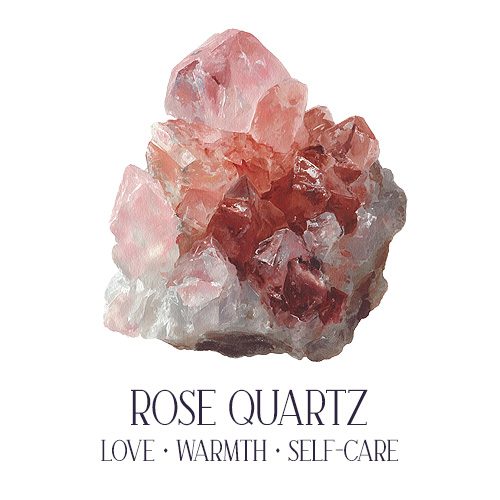 Rose quartz raw crystal watercolor illustration — love and self care crystal for the bedroom